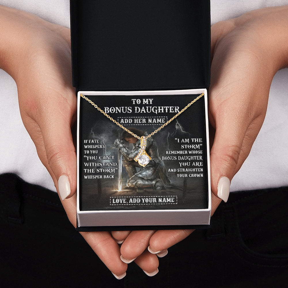 Alluring Beauty Necklace 18K Yellow Gold Finish | 2 | Personalized To My Bonus Daughter Necklace Women Warrior Knights Templar I Am The Storm Best Stepdaughter Birthday Gifts Christmas Gift Box Message Card | siriusteestore