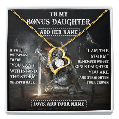 Forever Love Necklace 18K Yellow Gold Finish | 1 | Personalized To My Bonus Daughter Necklace Women Warrior Knights Templar I Am The Storm Best Stepdaughter Birthday Gifts Christmas Gift Box Message Card | siriusteestore