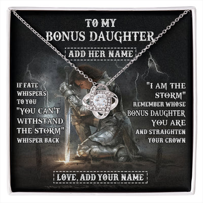 Love Knot Necklace 14K White Gold Finish | 1 | Personalized To My Bonus Daughter Necklace Women Warrior Knights Templar I Am The Storm Best Stepdaughter Birthday Gifts Christmas Gift Box Message Card | siriusteestore