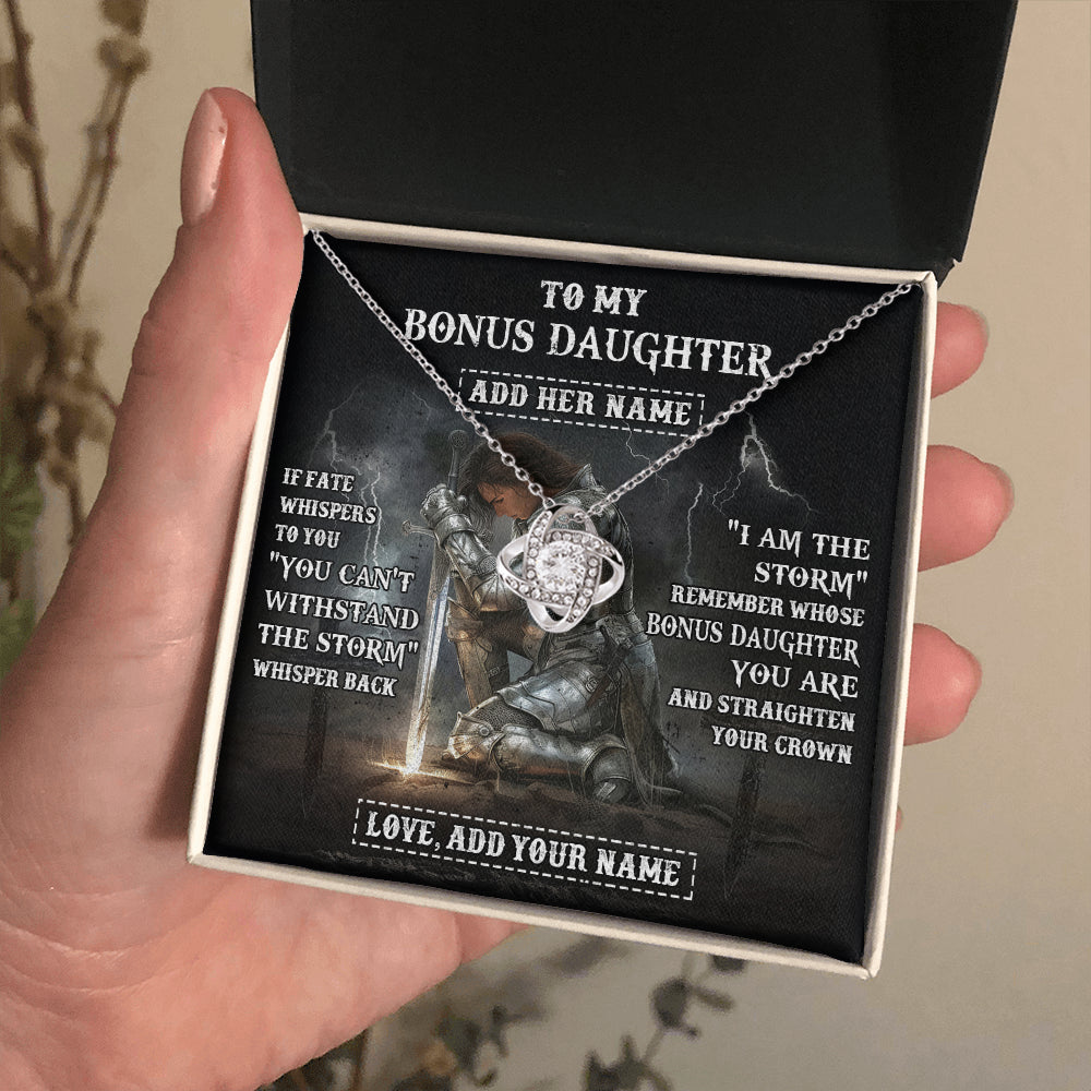 Love Knot Necklace 14K White Gold Finish | 2 | Personalized To My Bonus Daughter Necklace Women Warrior Knights Templar I Am The Storm Best Stepdaughter Birthday Gifts Christmas Gift Box Message Card | siriusteestore