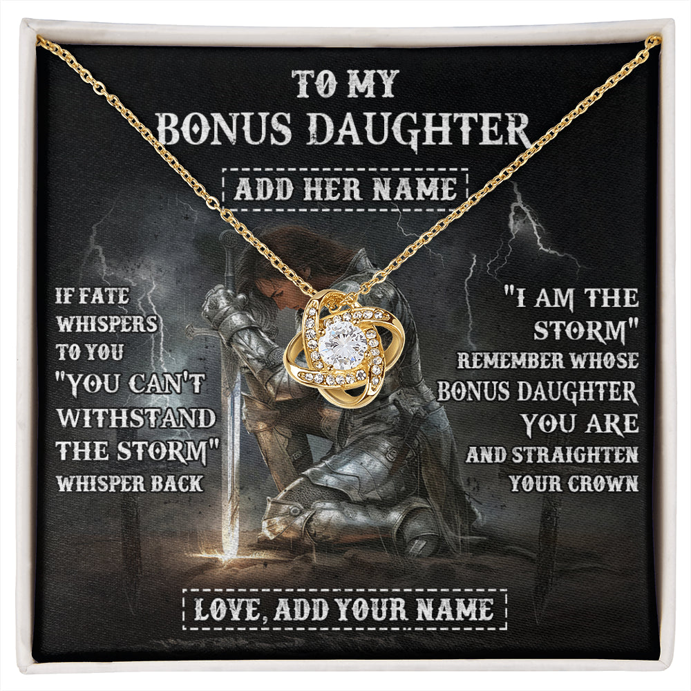 Love Knot Necklace 18K Yellow Gold Finish | 1 | Personalized To My Bonus Daughter Necklace Women Warrior Knights Templar I Am The Storm Best Stepdaughter Birthday Gifts Christmas Gift Box Message Card | siriusteestore