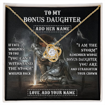 Love Knot Necklace 18K Yellow Gold Finish | 1 | Personalized To My Bonus Daughter Necklace Women Warrior Knights Templar I Am The Storm Best Stepdaughter Birthday Gifts Christmas Gift Box Message Card | siriusteestore