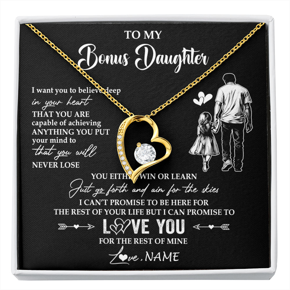 Forever Love Necklace 18K Yellow Gold Finish | 1 | Personalized To My Bonus Daughter Necklace You Will Never Lose From Stepdad Dad Stepdaughter Birthday Gifts Christmas Customized Gift Box Message Card | siriusteestore