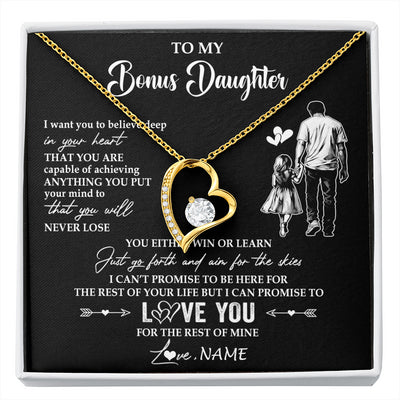 Forever Love Necklace 18K Yellow Gold Finish | 1 | Personalized To My Bonus Daughter Necklace You Will Never Lose From Stepdad Dad Stepdaughter Birthday Gifts Christmas Customized Gift Box Message Card | siriusteestore