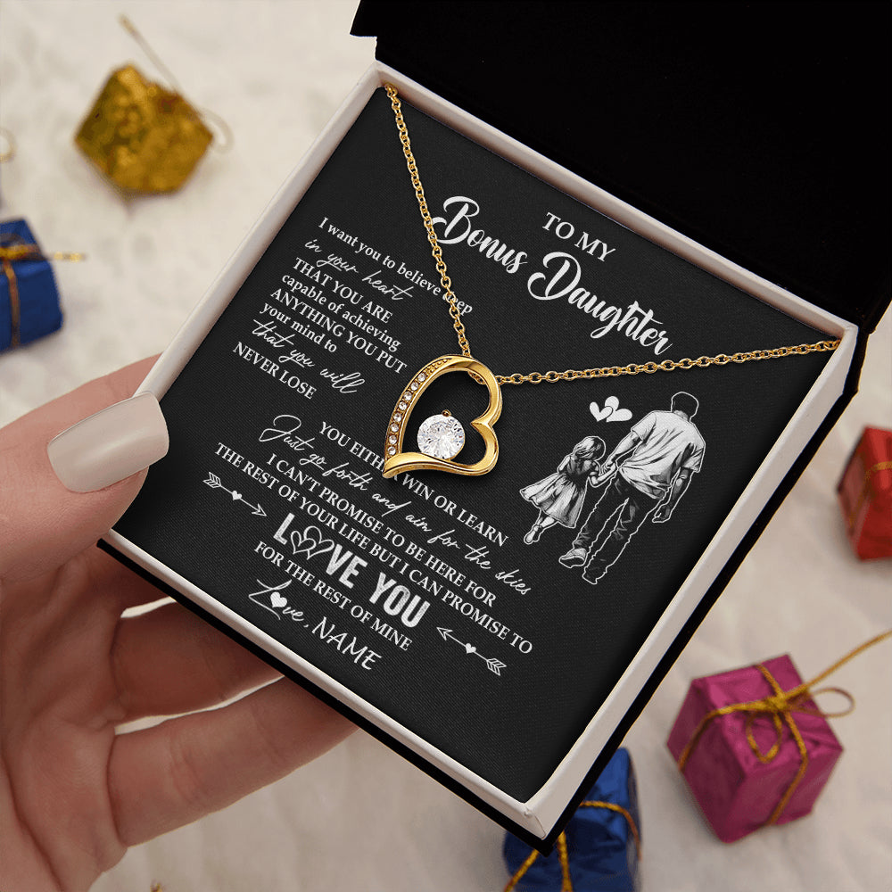 Forever Love Necklace 18K Yellow Gold Finish | 2 | Personalized To My Bonus Daughter Necklace You Will Never Lose From Stepdad Dad Stepdaughter Birthday Gifts Christmas Customized Gift Box Message Card | siriusteestore