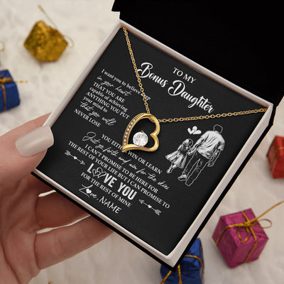 Forever Love Necklace 18K Yellow Gold Finish | 2 | Personalized To My Bonus Daughter Necklace You Will Never Lose From Stepdad Dad Stepdaughter Birthday Gifts Christmas Customized Gift Box Message Card | siriusteestore