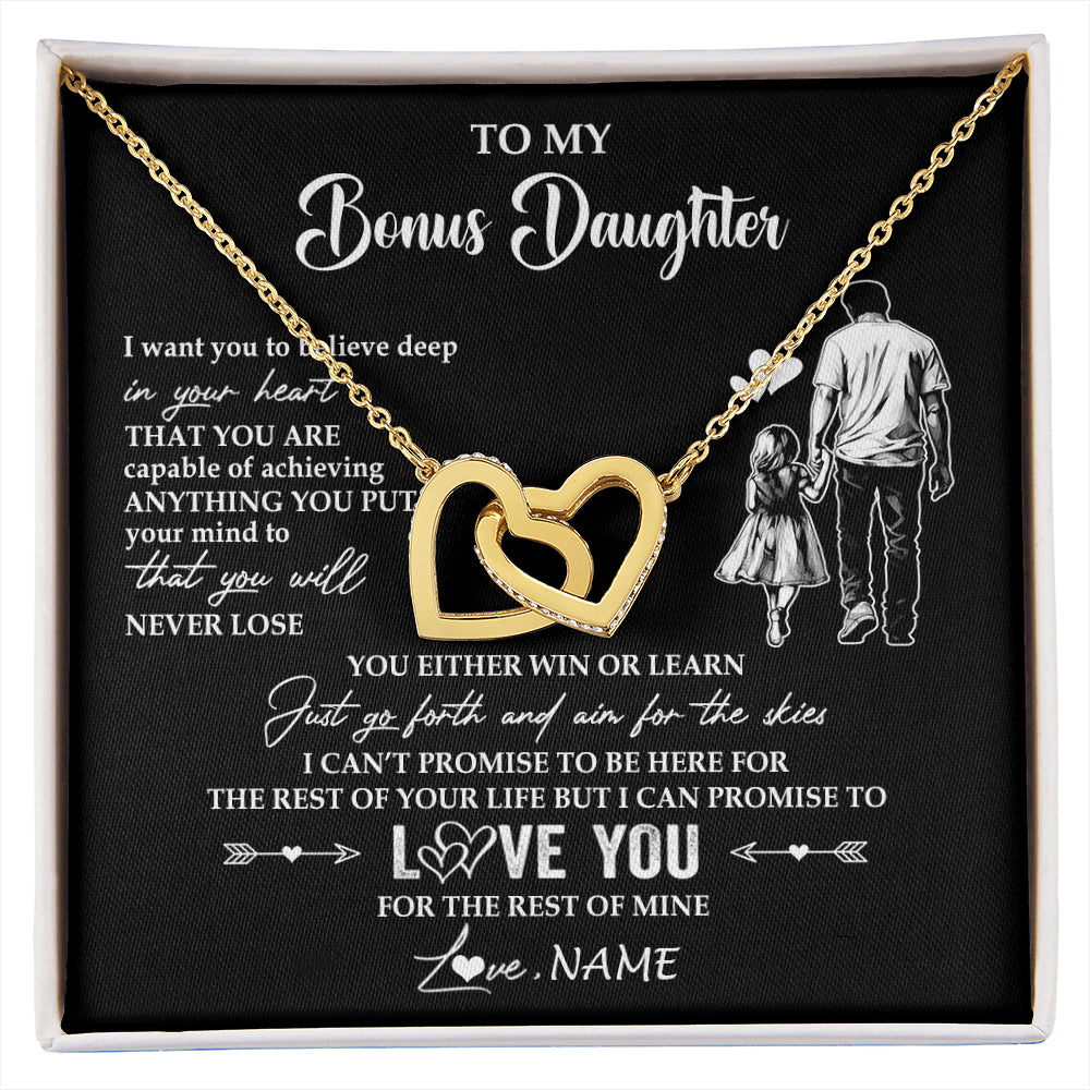Interlocking Hearts Necklace 18K Yellow Gold Finish | 1 | Personalized To My Bonus Daughter Necklace You Will Never Lose From Stepdad Dad Stepdaughter Birthday Gifts Christmas Customized Gift Box Message Card | siriusteestore