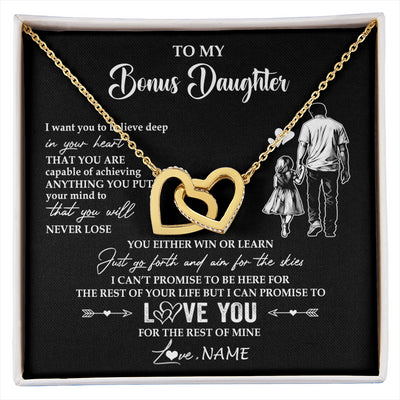 Interlocking Hearts Necklace 18K Yellow Gold Finish | 1 | Personalized To My Bonus Daughter Necklace You Will Never Lose From Stepdad Dad Stepdaughter Birthday Gifts Christmas Customized Gift Box Message Card | siriusteestore