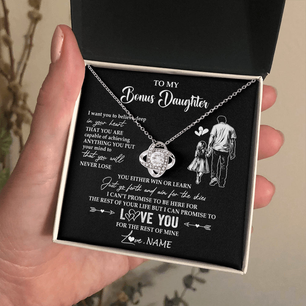 Love Knot Necklace 14K White Gold Finish | 2 | Personalized To My Bonus Daughter Necklace You Will Never Lose From Stepdad Dad Stepdaughter Birthday Gifts Christmas Customized Gift Box Message Card | siriusteestore