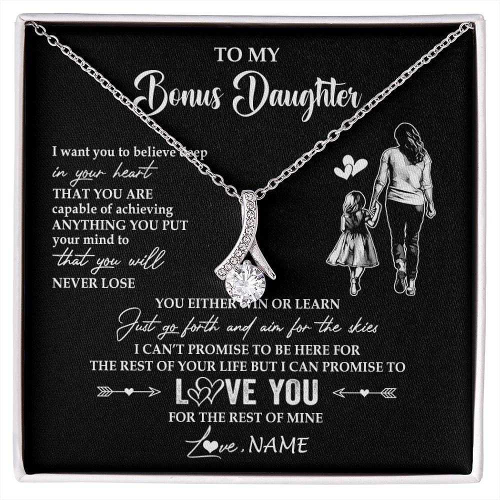 Alluring Beauty Necklace 14K White Gold Finish | 1 | Personalized To My Bonus Daughter Necklace You Will Never Lose From Stepmother Stepdaughter Birthday Gifts Graduation Christmas Gift Box Message Card | siriusteestore