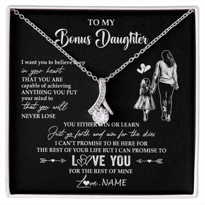 Alluring Beauty Necklace 14K White Gold Finish | 1 | Personalized To My Bonus Daughter Necklace You Will Never Lose From Stepmother Stepdaughter Birthday Gifts Graduation Christmas Gift Box Message Card | siriusteestore