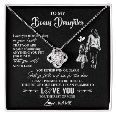Love Knot Necklace 14K White Gold Finish | 1 | Personalized To My Bonus Daughter Necklace You Will Never Lose From Stepmother Stepdaughter Birthday Gifts Graduation Christmas Gift Box Message Card | siriusteestore