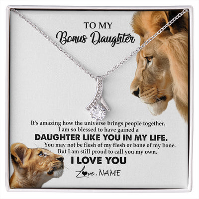 Alluring Beauty Necklace 14K White Gold Finish | 1 | Personalized To My Bonus Daughter Necklace from Stepdad Lion I Love You Stepchild Adopted Daughter Birthday Christmas Customized Gift Box Message Card | siriusteestore