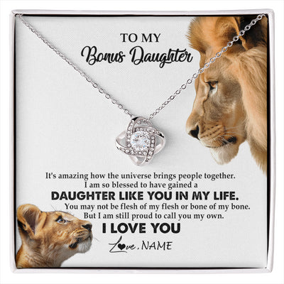 Love Knot Necklace 14K White Gold Finish | 1 | Personalized To My Bonus Daughter Necklace from Stepdad Lion I Love You Stepchild Adopted Daughter Birthday Christmas Customized Gift Box Message Card | siriusteestore
