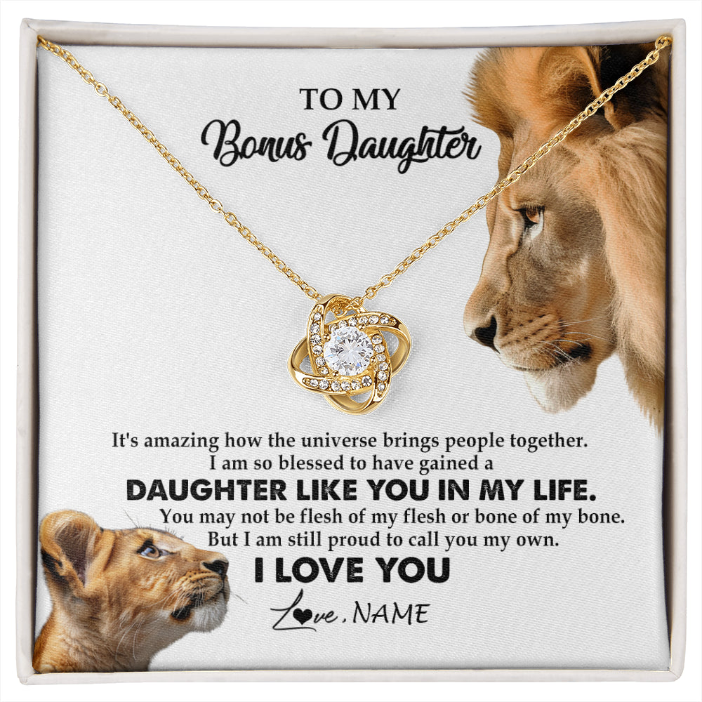 Love Knot Necklace 18K Yellow Gold Finish | 1 | Personalized To My Bonus Daughter Necklace from Stepdad Lion I Love You Stepchild Adopted Daughter Birthday Christmas Customized Gift Box Message Card | siriusteestore