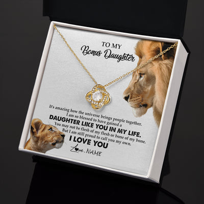 Love Knot Necklace 18K Yellow Gold Finish | 2 | Personalized To My Bonus Daughter Necklace from Stepdad Lion I Love You Stepchild Adopted Daughter Birthday Christmas Customized Gift Box Message Card | siriusteestore