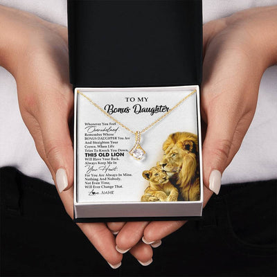 Alluring Beauty Necklace 18K Yellow Gold Finish | 2 | Personalized To My Bonus Daughter Necklace from Stepdad Whenever You Fell Overwhelmed Lion Stepdaughter Birthday Christmas Customized Gift Box Message Card | siriusteestore