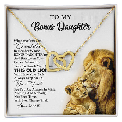 Interlocking Hearts Necklace 18K Yellow Gold Finish | 1 | Personalized To My Bonus Daughter Necklace from Stepdad Whenever You Fell Overwhelmed Lion Stepdaughter Birthday Christmas Customized Gift Box Message Card | siriusteestore
