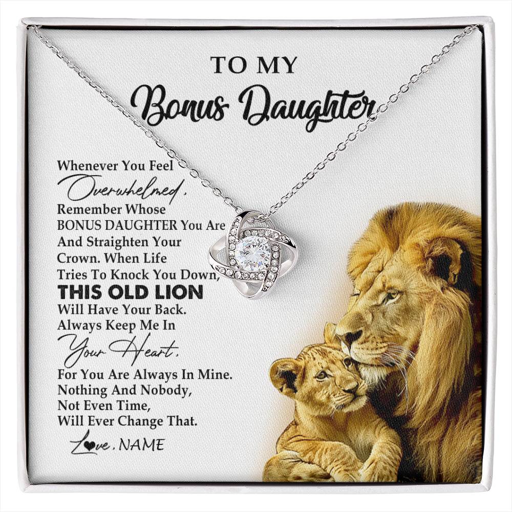 Love Knot Necklace 14K White Gold Finish | 1 | Personalized To My Bonus Daughter Necklace from Stepdad Whenever You Fell Overwhelmed Lion Stepdaughter Birthday Christmas Customized Gift Box Message Card | siriusteestore