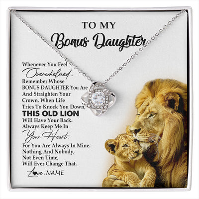 Love Knot Necklace 14K White Gold Finish | 1 | Personalized To My Bonus Daughter Necklace from Stepdad Whenever You Fell Overwhelmed Lion Stepdaughter Birthday Christmas Customized Gift Box Message Card | siriusteestore