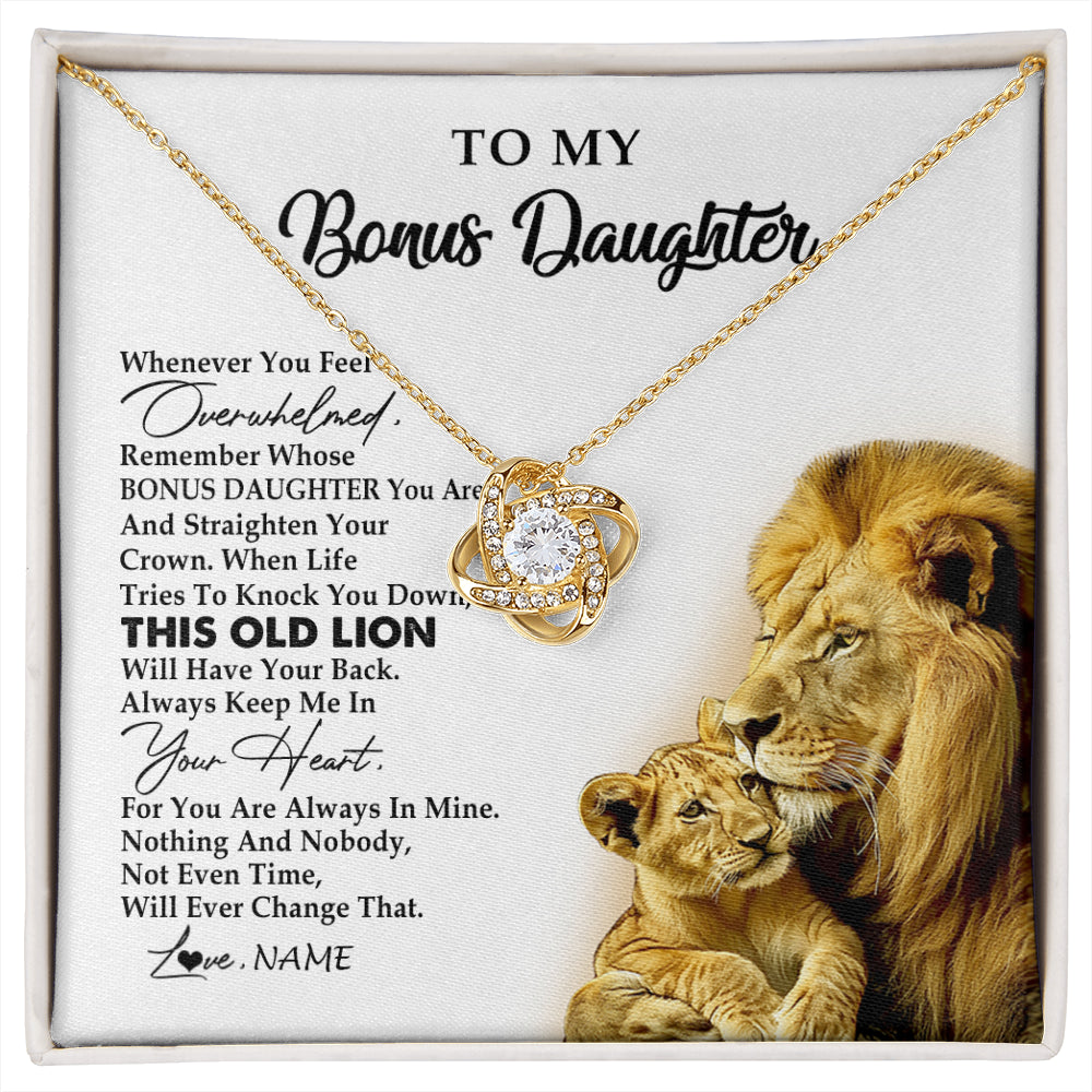 Love Knot Necklace 18K Yellow Gold Finish | 1 | Personalized To My Bonus Daughter Necklace from Stepdad Whenever You Fell Overwhelmed Lion Stepdaughter Birthday Christmas Customized Gift Box Message Card | siriusteestore