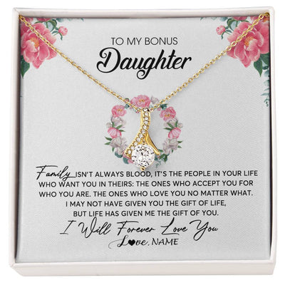 Alluring Beauty Necklace 18K Yellow Gold Finish | Personalized To My Bonus Daughter Necklace from Stepmom Family Isn't Always Blood Step Daughter Jewelry Birthday Christmas Customized Gift Box Message Card | siriusteestore