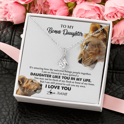 Alluring Beauty Necklace 14K White Gold Finish | 2 | Personalized To My Bonus Daughter Necklace from Stepmom Lion I Love You Stepchild Adopted Daughter Birthday Christmas Customized Gift Box Message Card | siriusteestore