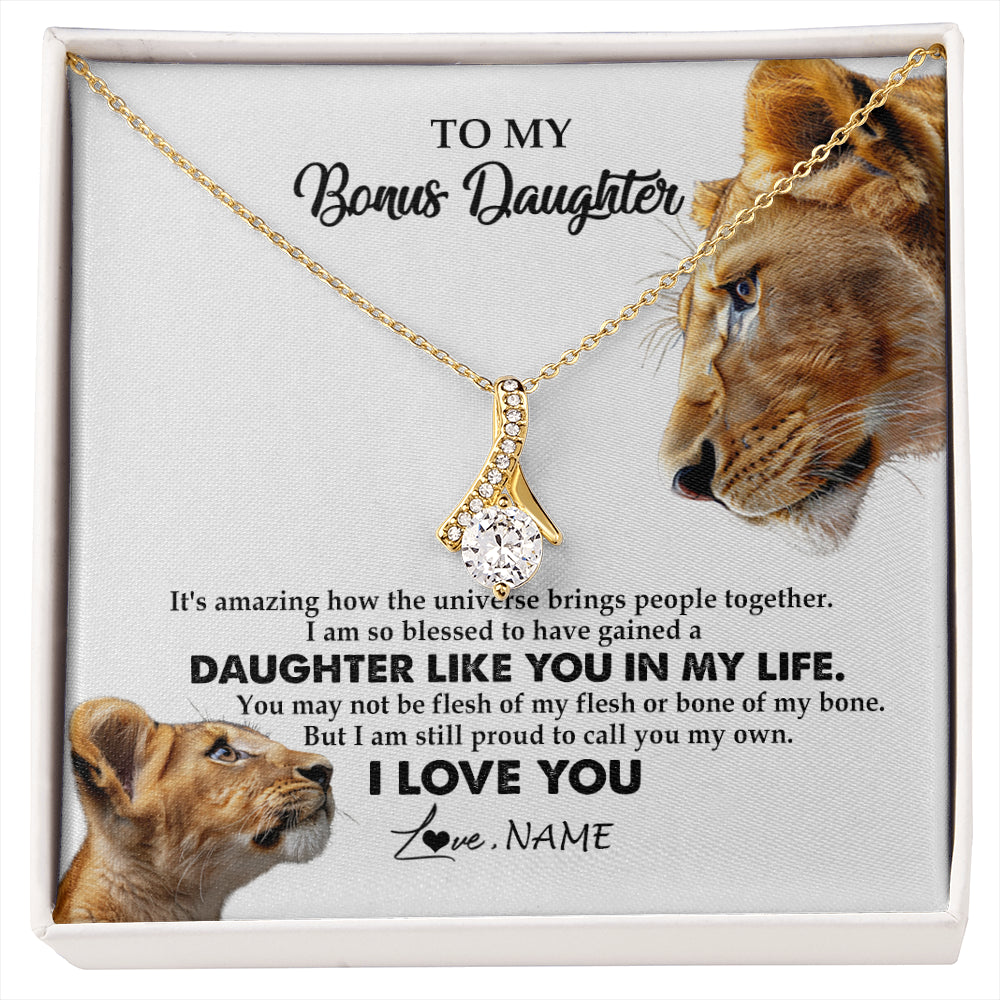 Alluring Beauty Necklace 18K Yellow Gold Finish | 1 | Personalized To My Bonus Daughter Necklace from Stepmom Lion I Love You Stepchild Adopted Daughter Birthday Christmas Customized Gift Box Message Card | siriusteestore