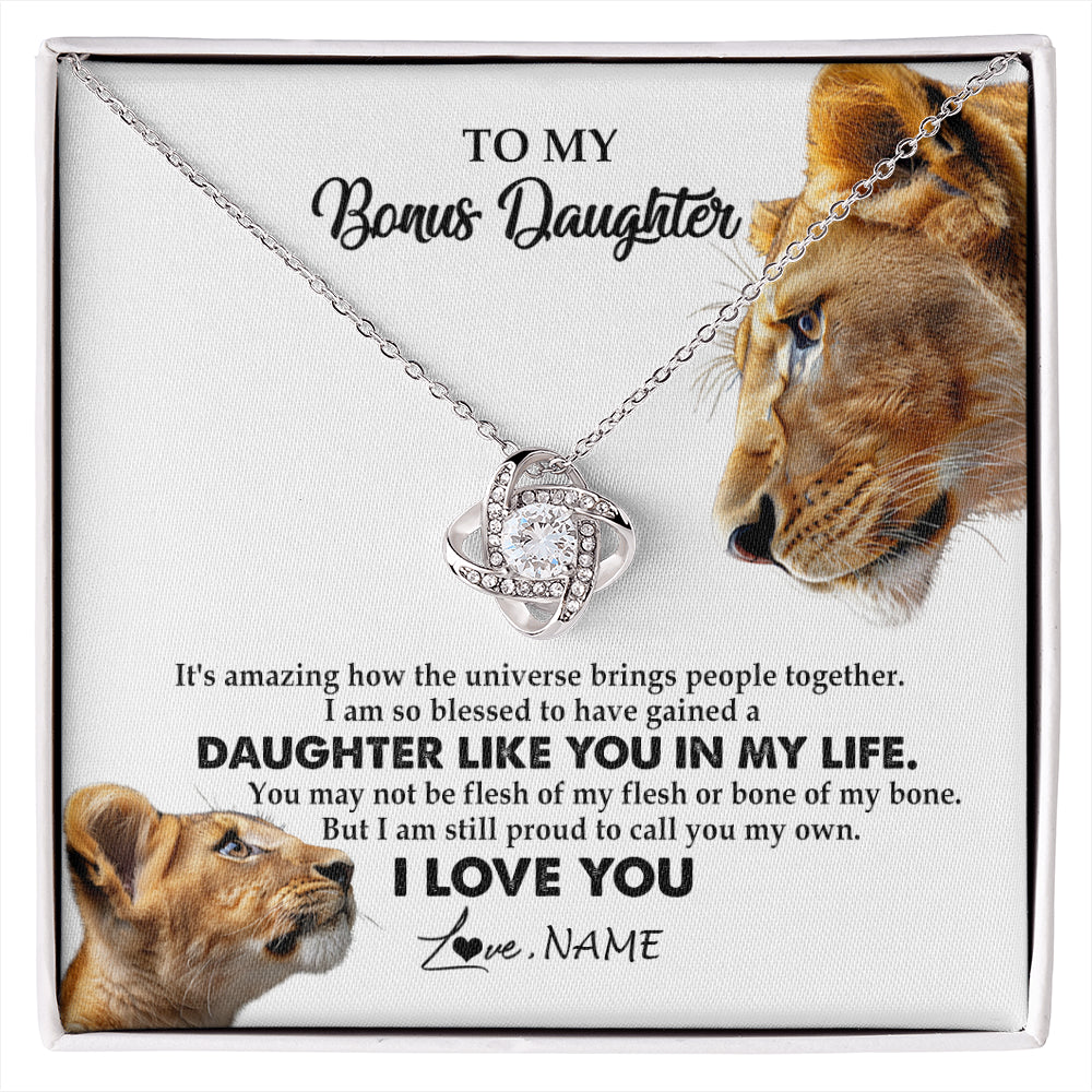 Love Knot Necklace 14K White Gold Finish | 1 | Personalized To My Bonus Daughter Necklace from Stepmom Lion I Love You Stepchild Adopted Daughter Birthday Christmas Customized Gift Box Message Card | siriusteestore