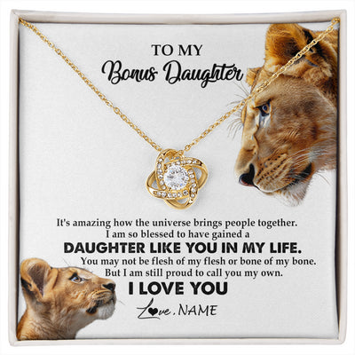 Love Knot Necklace 18K Yellow Gold Finish | 1 | Personalized To My Bonus Daughter Necklace from Stepmom Lion I Love You Stepchild Adopted Daughter Birthday Christmas Customized Gift Box Message Card | siriusteestore