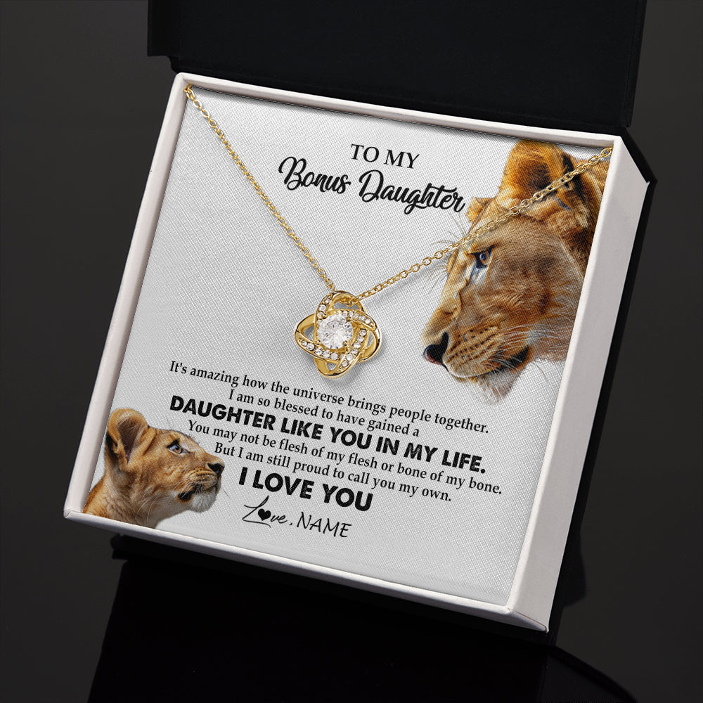 Love Knot Necklace 18K Yellow Gold Finish | 2 | Personalized To My Bonus Daughter Necklace from Stepmom Lion I Love You Stepchild Adopted Daughter Birthday Christmas Customized Gift Box Message Card | siriusteestore