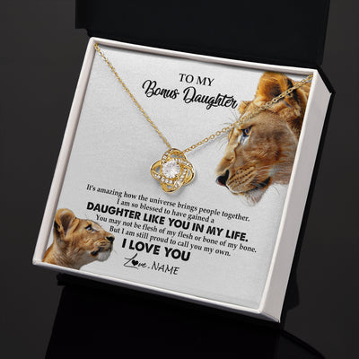 Love Knot Necklace 18K Yellow Gold Finish | 2 | Personalized To My Bonus Daughter Necklace from Stepmom Lion I Love You Stepchild Adopted Daughter Birthday Christmas Customized Gift Box Message Card | siriusteestore