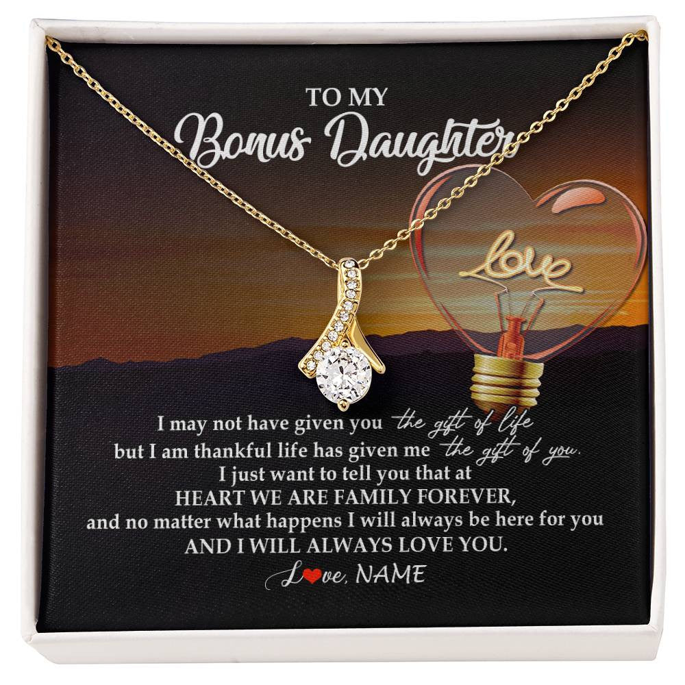 Alluring Beauty Necklace 18K Yellow Gold Finish | Personalized To My Bonus Daughter Necklace from Stepmom Stepdad I Will Always Love You Stepdaughter Jewelry Birthday Wedding Christmas Customized Message Card | siriusteestore