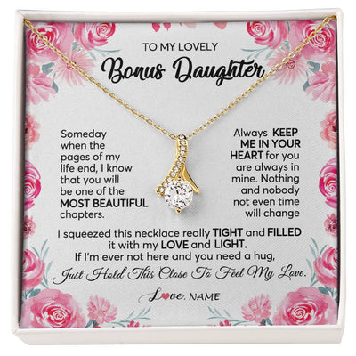 Alluring Beauty Necklace 18K Yellow Gold Finish | 1 | Personalized To My Bonus Daughter Necklace from Stepmother Always Keep Me in Your Heart Stepdaughter Birthday Christmas Customized Gift Box Message Card | siriusteestore