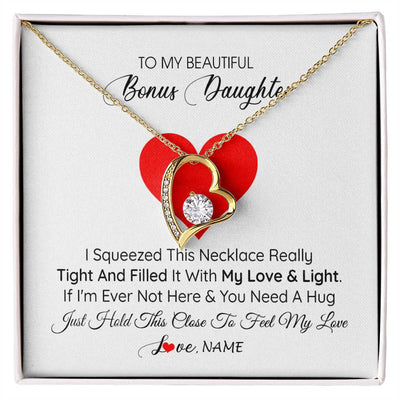 Forever Love Necklace 18K Yellow Gold Finish | 1 | Personalized To My Bonus Daughter Necklace from Stepmother I Squeezed This Necklace Stepdaughter Birthday Graduation Christmas Customized Gift Box Message Card | siriusteestore