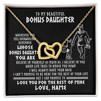 Interlocking Hearts Necklace 18K Yellow Gold Finish | 1 | Personalized To My Bonus Daughter Viking Necklace From Step Dad Whenever You Feel Overwhelmed Stepdaughter Birthday Christmas Customized Gift Box Message Card | siriusteestore
