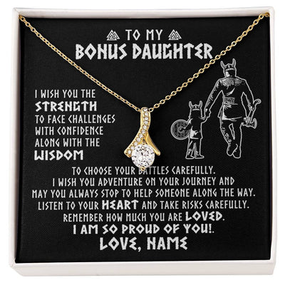 Alluring Beauty Necklace 18K Yellow Gold Finish | 1 | Personalized To My Bonus Daughter Viking Necklace From Stepdad I Am So Proud Of You Runes Viking Stepdaughter Christmas Customized Gift Box Message Card | siriusteestore