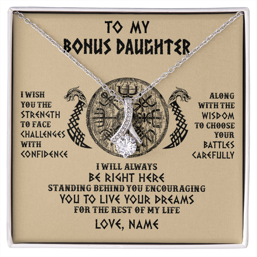 Alluring Beauty Necklace 14K White Gold Finish | 1 | Personalized To My Bonus Daughter Viking Necklace I Wish You The Strength Scandinavian Norse Runes Viking For Women Birthday Customized Gift Box Message Card | siriusteestore