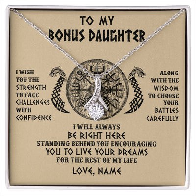 Alluring Beauty Necklace 14K White Gold Finish | 1 | Personalized To My Bonus Daughter Viking Necklace I Wish You The Strength Scandinavian Norse Runes Viking For Women Birthday Customized Gift Box Message Card | siriusteestore