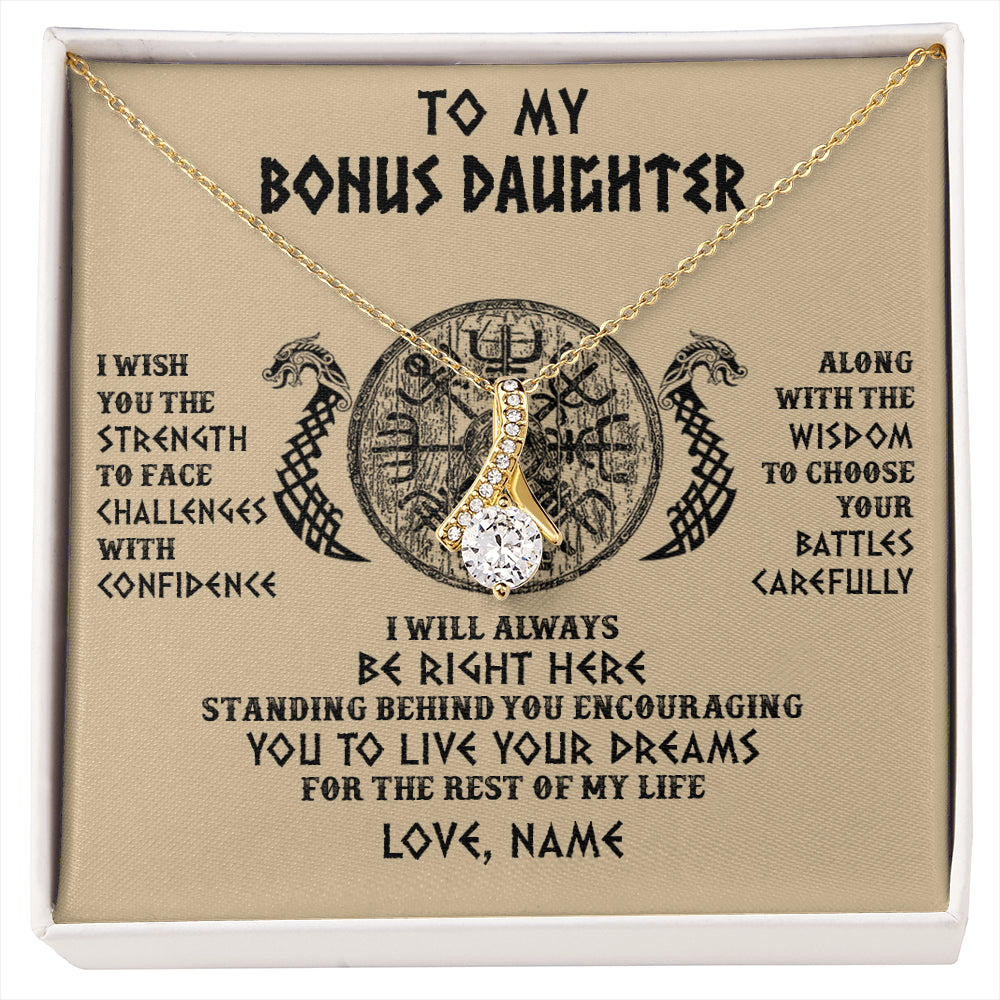 Alluring Beauty Necklace 18K Yellow Gold Finish | 1 | Personalized To My Bonus Daughter Viking Necklace I Wish You The Strength Scandinavian Norse Runes Viking For Women Birthday Customized Gift Box Message Card | siriusteestore