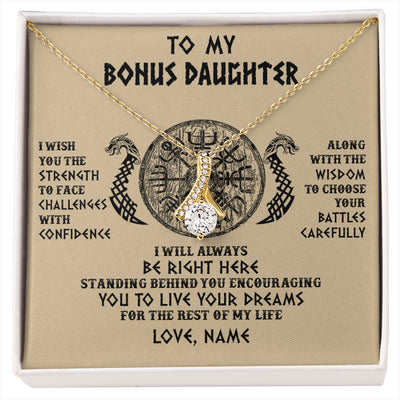 Alluring Beauty Necklace 18K Yellow Gold Finish | 1 | Personalized To My Bonus Daughter Viking Necklace I Wish You The Strength Scandinavian Norse Runes Viking For Women Birthday Customized Gift Box Message Card | siriusteestore