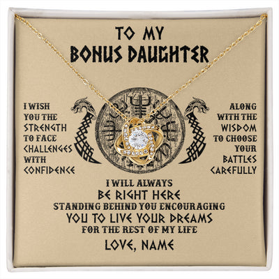 Love Knot Necklace 18K Yellow Gold Finish | 1 | Personalized To My Bonus Daughter Viking Necklace I Wish You The Strength Scandinavian Norse Runes Viking For Women Birthday Customized Gift Box Message Card | siriusteestore