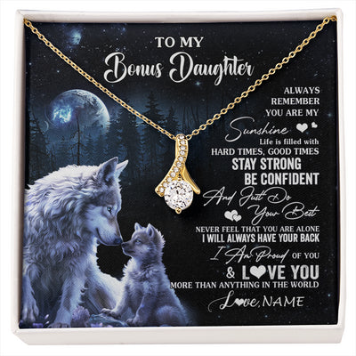 Alluring Beauty Necklace 18K Yellow Gold Finish | 1 | Personalized To My Bonus Daughter Wolf Necklace From Stepmom Stepdad Always Remember Stepdaughter Birthday Christmas Customized Gift Box Message Card | siriusteestore