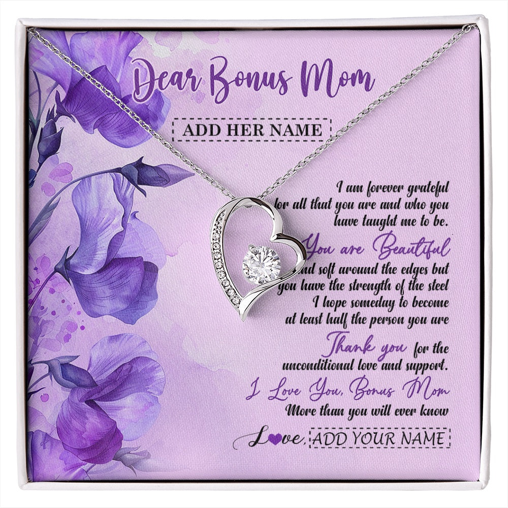Forever Love Necklace 14K White Gold Finish | 1 | Personalized To My Bonus Mom Gifts From Stepdaughter Necklace Flower You Are Beautiful Gifts For Stepmom Mothers Day Birthday Christmas Gift Box Message Card | siriusteestore.myshopify