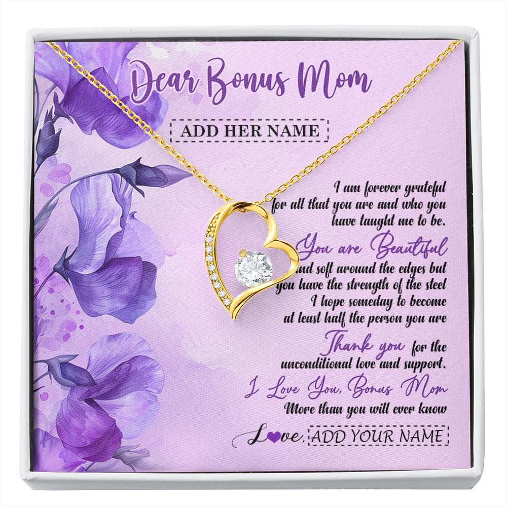 Forever Love Necklace 18K Yellow Gold Finish | 1 | Personalized To My Bonus Mom Gifts From Stepdaughter Necklace Flower You Are Beautiful Gifts For Stepmom Mothers Day Birthday Christmas Gift Box Message Card | siriusteestore.myshopify