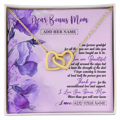 Interlocking Hearts Necklace 18K Yellow Gold Finish | 1 | Personalized To My Bonus Mom Gifts From Stepdaughter Necklace Flower You Are Beautiful Gifts For Stepmom Mothers Day Birthday Christmas Gift Box Message Card | siriusteestore.myshopify