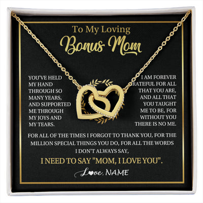 Interlocking Hearts Necklace 18K Yellow Gold Finish | 1 | Personalized To My Bonus Mom Gifts Necklace From Stepdaughter Stepson Grateful Thank You Stepmom Birthday Gifts Mothers Day Christmas Gift Box Message Card | siriusteestore