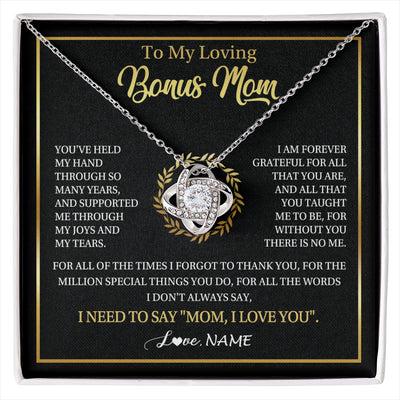 Love Knot Necklace 14K White Gold Finish | 1 | Personalized To My Bonus Mom Gifts Necklace From Stepdaughter Stepson Grateful Thank You Stepmom Birthday Gifts Mothers Day Christmas Gift Box Message Card | siriusteestore