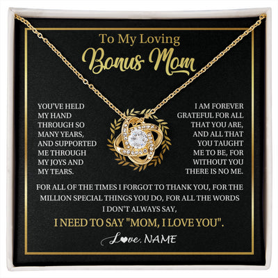 Love Knot Necklace 18K Yellow Gold Finish | 1 | Personalized To My Bonus Mom Gifts Necklace From Stepdaughter Stepson Grateful Thank You Stepmom Birthday Gifts Mothers Day Christmas Gift Box Message Card | siriusteestore