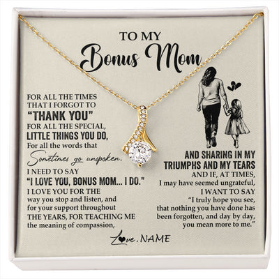 Alluring Beauty Necklace 18K Yellow Gold Finish | 1 | Personalized To My Bonus Mom Necklace From Stepdaughter For All The Times That I Forgot To Thank You Birthday Mothers Day Customized Gift Box Message Card | siriusteestore